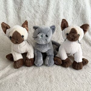 Ganz Webkinz Cat Lot Of 3 Siamese Charcoal Kitty No Codes Stuffed Animal Plush